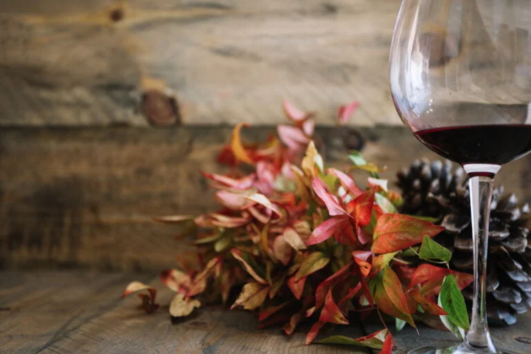 autumn decoration with wine glass
